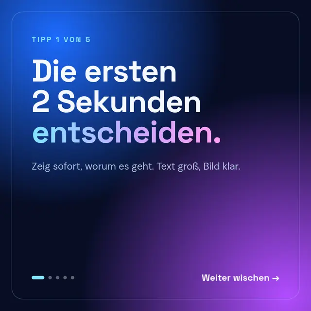 Karussell-Beitrag mit Tipp: „Die ersten 2 Sekunden entscheiden.“